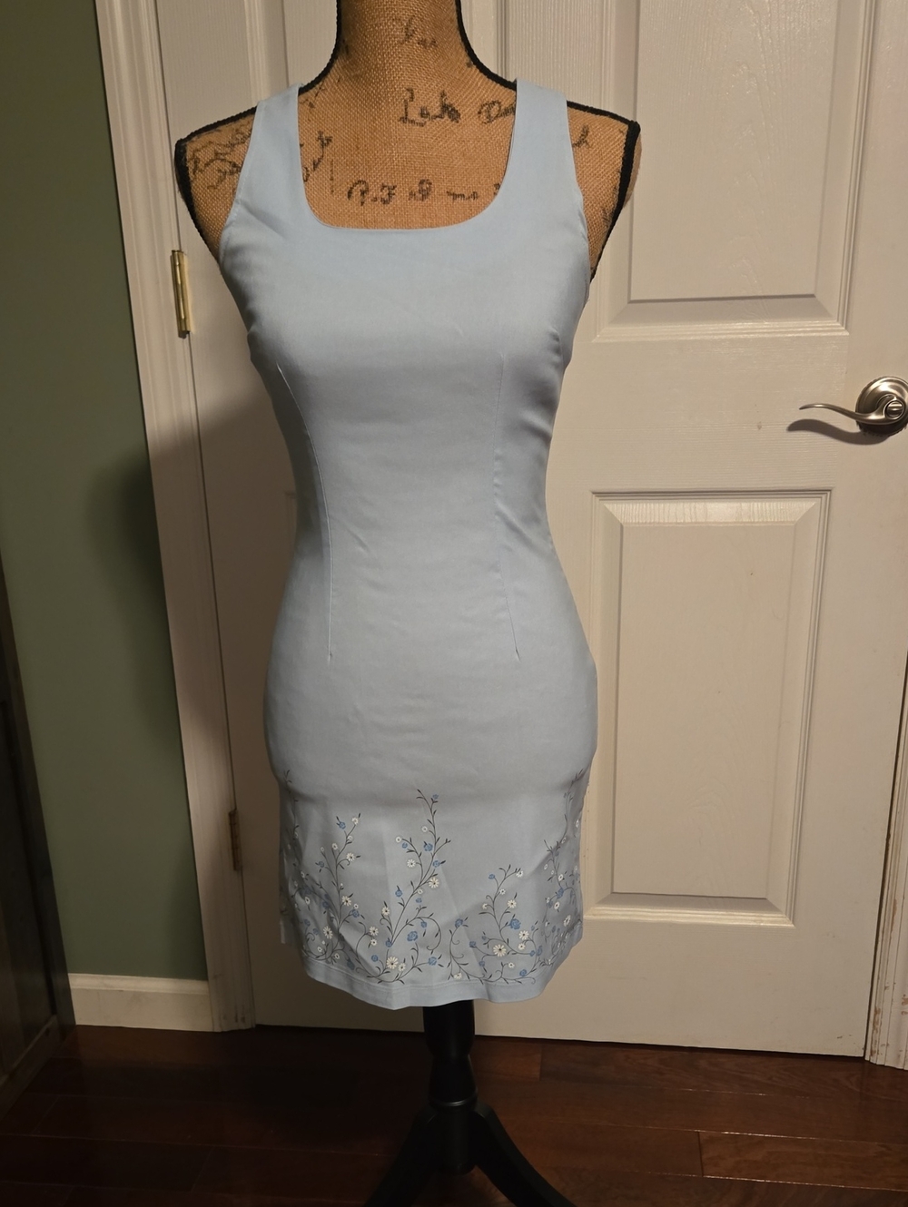 Light Blue Sleeveless Embroidered Sheath Dress
